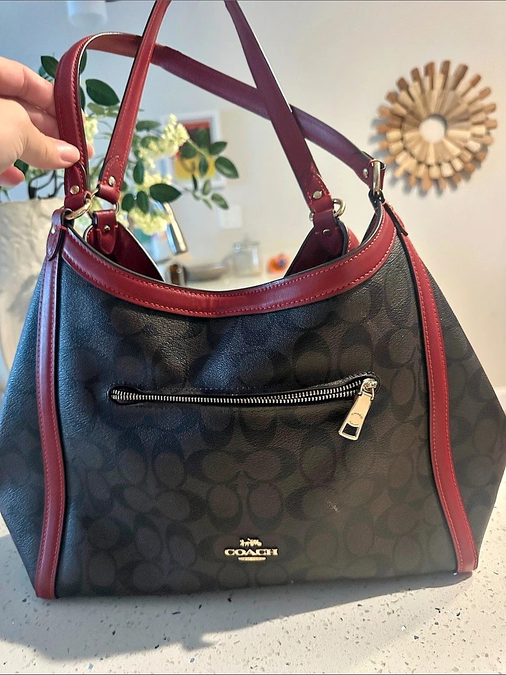 Coach Signature Tote in Brown & Red
